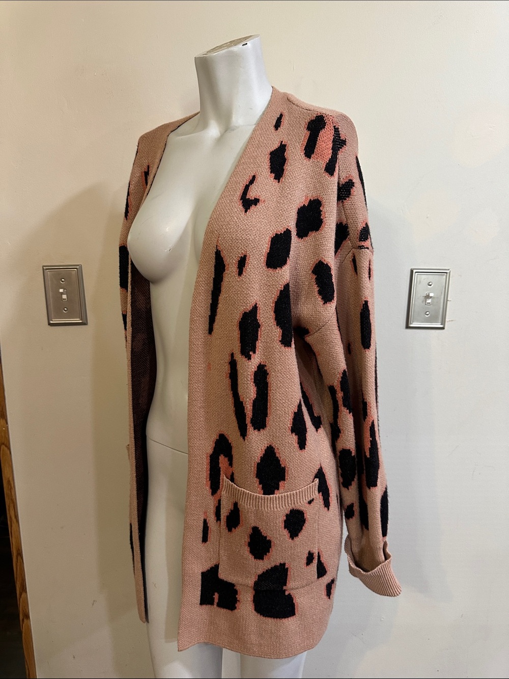 Womens tan Leopard Open-Front Cardigan Sweater knit merokeety